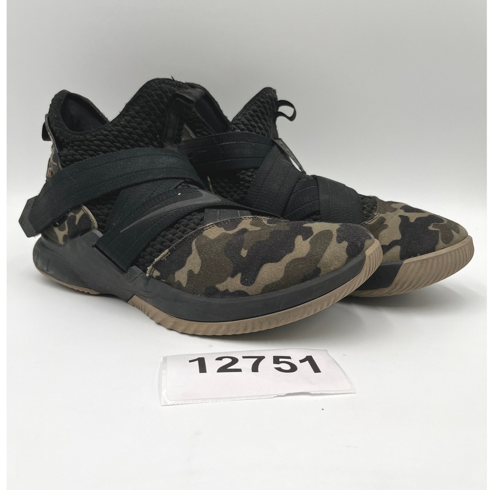 Nike LeBron Zoom Soldier Sneakers Men 12 Green Black Camouflage Basketball Shoes